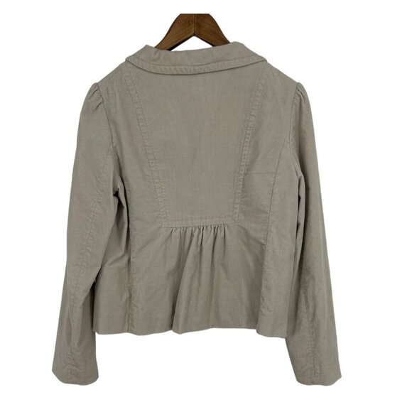J. Crew Tan Corduroy Button Front Long Sleeve Collared Peplum Back Jacket Size 8 - Picture 2 of 10